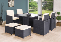 Table de salle à manger d'extérieur en rotin tressé et métal, imperméable, pour la maison et le jardin, vente en gros
