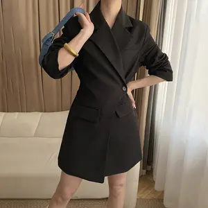 Oudina סגנון קוריאני 2023 נשים חדשות חליפות בלזרים כפתור אחד צבע מוצק נשים קצר מויר שמלה
