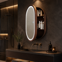 Armoire à miroir de salle de bain noire avec éclairage, revêtement en poudre, pour appartement et hôtel, en forme de aire de jeux