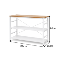 Étagère de rangement de cuisine, étagère de cuisine à plusieurs niveaux avec étagères ouvertes, dessus en bois et cadre blanc, organisateur de cuisine