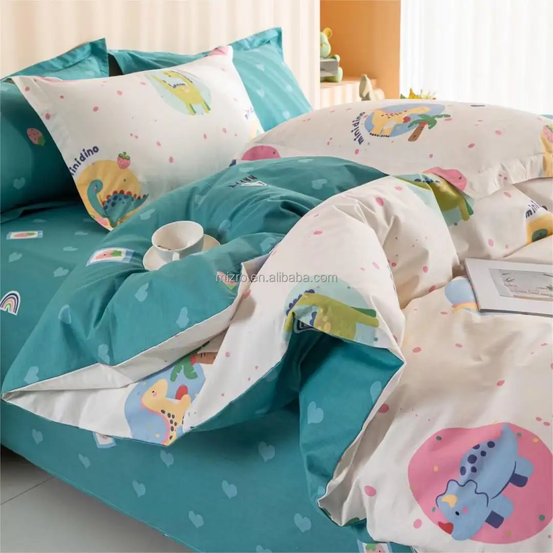 Custom 100% Katoenen Beddengoed Set Cartoon Dinosaurus Print Dekbedovertrek Kussenslopen Dekbedovertrek Set Voor Kinderen Baby 'S Beddengoed