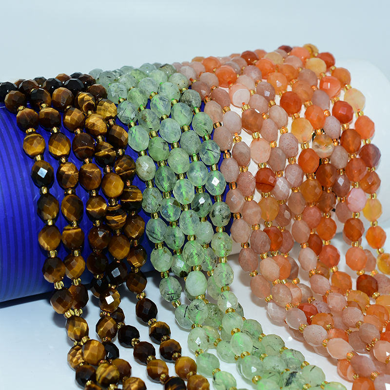 Wholesale DIY Jewelry Making Loose Quartz Strand Natural Tiger Eye Apatite  Lapis Amethyst Crystal Rice Beads 8*6mm Black Stone