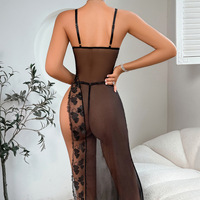 Robe sexy en dentelle ajourée pour femmes, robe élégante noire pour femmes, lingerie transparente, costumes de fête de club, costume transparent pour femmes