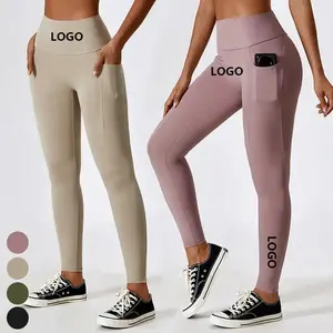 Wholesale High Waist Seamless Tight Yoga Leggings Pants with Pocket Running Push up Sports Leggings For Women