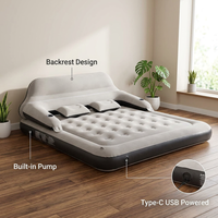 Matelas pneumatique double avec dossier, pompe intégrée, PVC floqué, 193x137x71cm, pliable, alimentation USB Type-C, pour le camping et la maison
