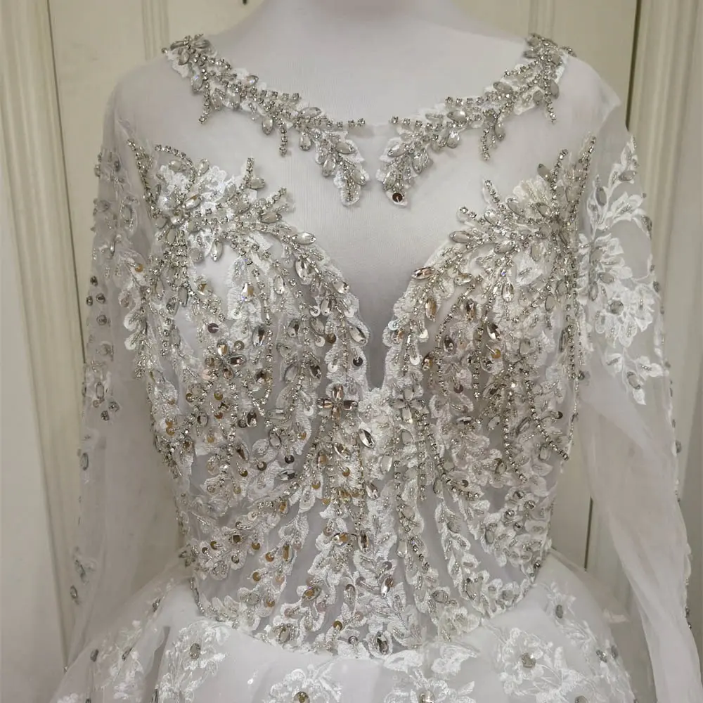 Vestidos De Noiva Princesa Lace Ball Gown Wedding Dresses Flower Appliques Beaded Chapel Train Vintage Bridal Gowns
