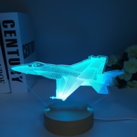 Lampe de table LED 3D en bois à illusion Lampe de bureau changeante colorée Veilleuses d'avion pour chambre à coucher Décoration de chambre à coucher Plug-In