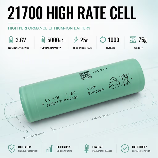 High Quality 50PL 21700 3.6V 5000mAh 25C/36C Max High Rate Cylindrical Lithium-ion Battery for UAV RC Drones