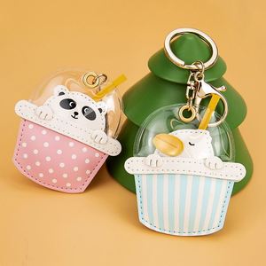 Nouveau style porte-clés en cuir PU mignon en forme de canard, grenouille, panda, ours, pendentifs de sac pour accessoires de voiture, ornements suspendus pour clés - Product Image 2