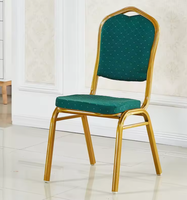 Chaise de banquet empilable en métal avec assise rembourrée en tissu à motif de points pour hôtel, conférence, mariage, réception, salle de fête