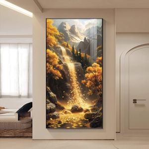 Pintura de Paisaje Dorada de Lujo, Decoración de Pared LED 3D Personalizada, Decoración para Sala de Estar y Comedor, Arte en Cristal y Porcelana - Product Image 1