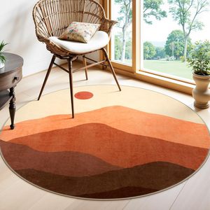 Alfombra redonda de montaña naranja quemada Alfombra de pila baja antideslizante lavable Impresión a pedido para sala de estar Dormitorio - Product Image 1
