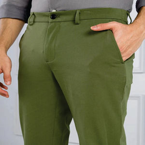 กางเกงผ้าชิโนสำหรับผู้ชายทรงสลิมลำลองผ้าบางฟอกสีโลโก้ตามสั่ง - Product Image 3