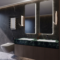Meuble de salle de bain en quartz vert avec lavabo, miroir intelligent mural, et vasque en céramique sans joint en roche solide