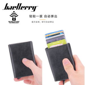 Baellerry Men's Aluminum Magnetic Card Holder Black 4 Inch <b>RFID</b> <b>Blocking</b> Credit Card <b>Wallet</b> Multi Slot Elastic Design - Product Image 3