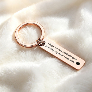 Romantic Birthday Wish Engraved Keychain, Rose Gold Plated Bar Tag <b>Keyring</b> for Lovers Anniversary Keepsake - Product Image 1