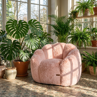 MAXYOYO Fauteuil pouf moderne en fausse fourrure PU, motif floral, ultra doux, avec accoudoirs, rembourrage en mousse déchiquetée, grand canapé pour salon