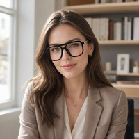 Montures de lunettes carrées style millionnaire # Montures de lunettes optiques unisexes surdimensionnées 60040, monture pilote, gris clair bleu léopard