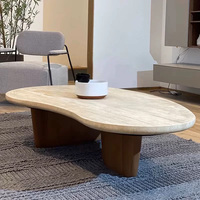 Table Basse Nordique en Pierre Naturelle et Pieds en Bois Massif, Nouveau Design Luxe pour Salon, Table Basse Italienne Irrégulière