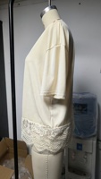 T-shirt asymétrique en chanvre et dentelle à col rond et manches courtes, coupe slim et droite, nouvelle mode pour femme – Grande Vente
