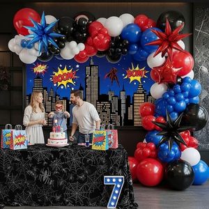 Kit de Arco de Guirnalda de Globos, Globos Grandes de Mylar con Forma de Estrella para Fiesta de Cumpleaños con Temática de Spiderman, Decoraciones Inspiradas en Superhéroes para Niños - Product Image 4