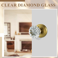 Lot de 2 poignées de porte en verre cristal, alliage de zinc, laiton antique, avec verrouillage pour chambre et salle de bain