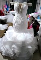 2024 élégant hors épaule cristal dos nu volants Tulle Train africain sirène robes de mariée grande taille queue de poisson robe de mariée