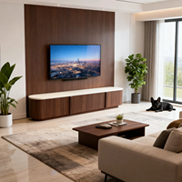 Console TV en placage de noyer personnalisable, directement de l'usine, avec plateau en travertin, design incurvé, style nordique/français/moderne