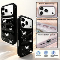 Casing HP PU Leather Motif Kucing Lucu, Model Puffy untuk iPhone 18 Pro Max, Anti Benturan Airbag, Bezel Terangkat, Potongan Presisi, Tombol Logam