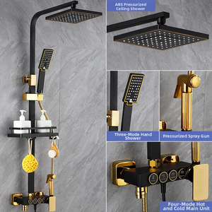 Ensemble de <span class=keywords><strong>douche</strong></span> moderne pour salle de bain, système de <span class=keywords><strong>douche</strong></span> pluie pressurisé à 3-4 fonctions avec bouton-poussoir, douchette à main et douchette bidet - Product Image 4