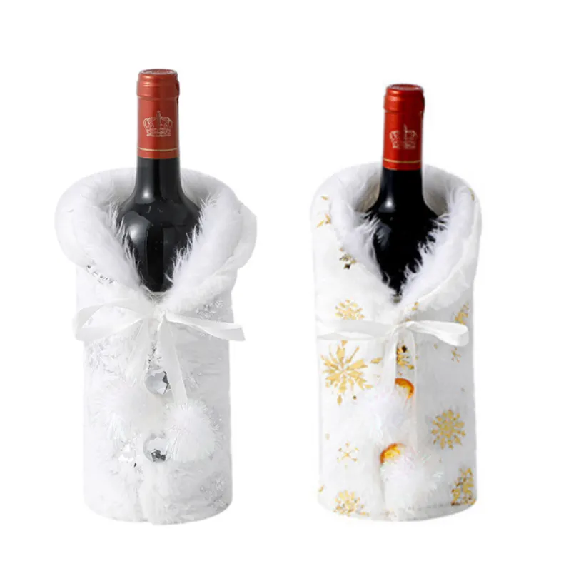 GL-108 Christmas Wine Bottle Covers with Snowflake Pattern and Soft Fur