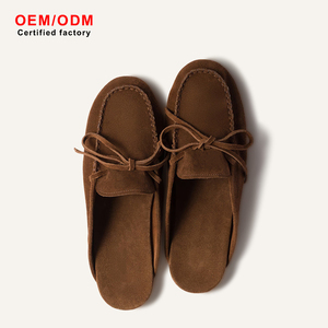 OEM Premium Soft Cashmere Suede Backless Loafers Comfortable Bow Tie Mules Lightweight Flexible Gum Sole Brown Slip On Slippers - Product Image 2