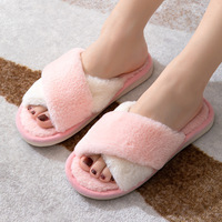 Sandal Musim Dingin Model Open-Toe untuk Wanita Pria Pasangan, Ringan, Empuk, Anti-Selip, Bulu Imitasi, Tren Pabrik, Open Toe