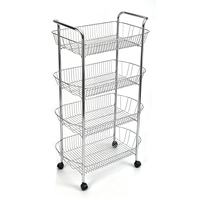 Chariot utilitaire roulant en métal à 4 niveaux DaS, chariot de rangement de cuisine avec paniers en fil métallique détachables, roues et poignées pour la maison