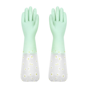 <b>Fleece</b> <b>Lined</b> Pvc Household <b>Gloves</b> Extra Long Waterproof Non Slip For Cleaning Clothes And Dishes Sleeve Protector - Product Image 2