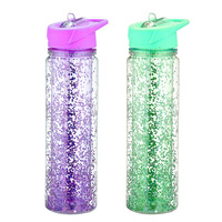 Bouteille d'eau à double paroi avec logo personnalisé, paillettes et paille, gobelet isotherme en plastique transparent