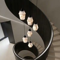 Lustre scandinave pour escalier, lustre en marbre pour plafond haut, luminaire suspendu pour salon, villa, duplex, loft, lampe longue suspendue