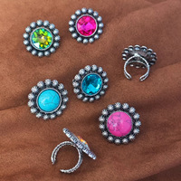 Bague ajustable 2026 Western Round en verre incrusté bleu, rose et turquoise, électroplaquée, pour femme – Bijoux simples et élégants