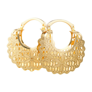 Orecchini a Cerchio Dorati E4520, Design Floreale Bohémien per Donna, Gioielli in Lega di Zinco per Uso Quotidiano - Product Image 1