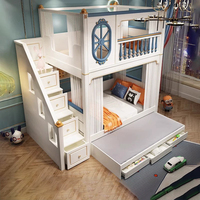 Lit superposé en bois moderne et fonctionnel pour enfants, convertible en lit garde-corps, taille complète, coin loft, escalier, appartement, hôtel