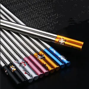 Colorful flower pattern Reusable Chopsticks 304 Stainless Steel Chopsticks Lightweight Metal chopsticks Anti-slip Chop Sticks