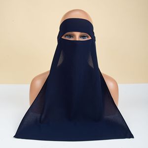 Niqab Saudí para Mujer en Color Sólido, Velo Facial Musulmán de Chifón Liso para Hijab, Burka Islámica - Product Image 3
