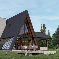Villa de luxe préfabriquée en structure acier, kit maisonnette A-frame pour camping, module de villa de camping triangulaire de luxe
