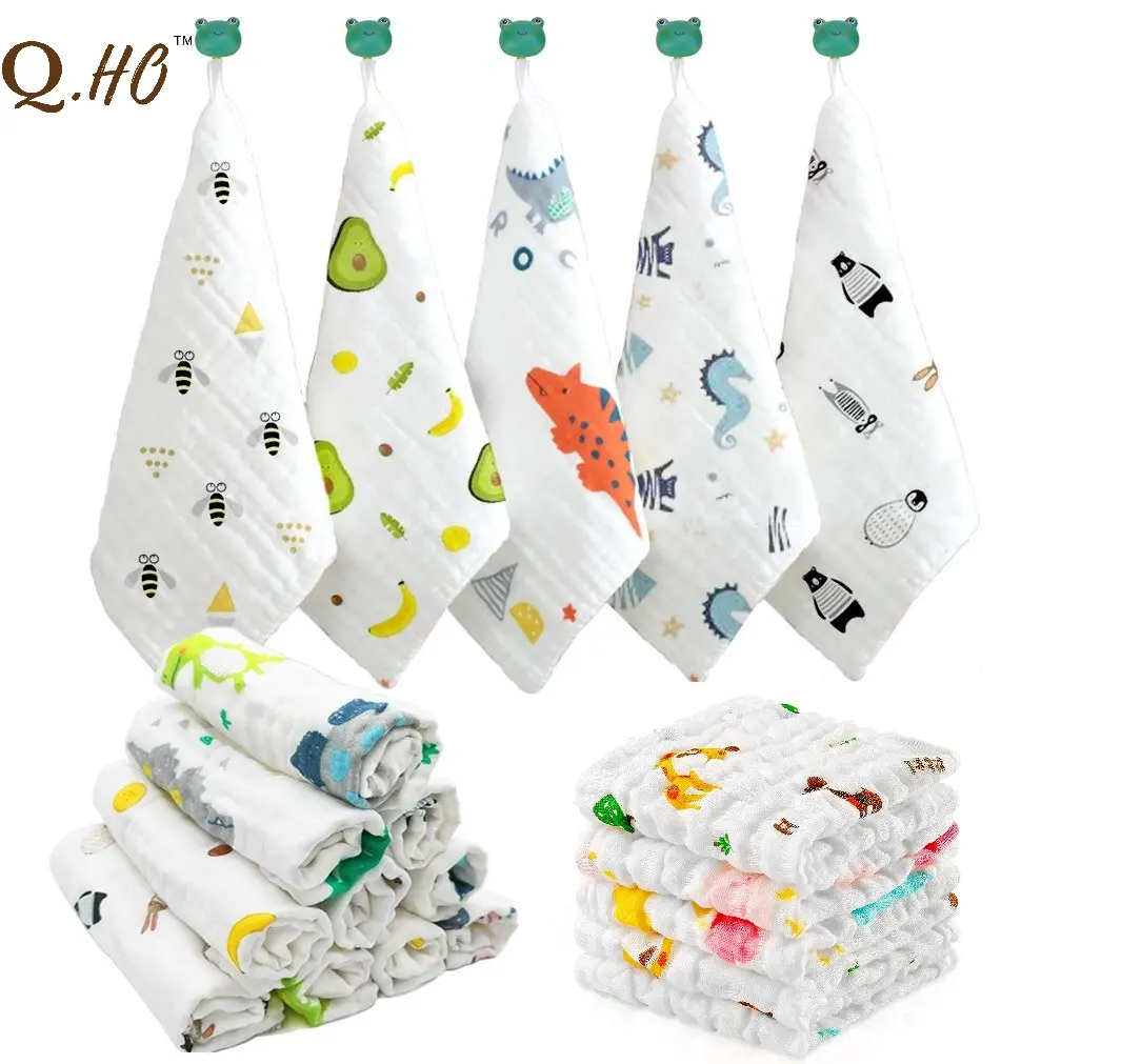 Горячая Распродажа, оптовая продажа, мягкие и дышащие органические дизайнерские полотенца из 100% хлопка с вышивкой для новорожденных, детские полотенца