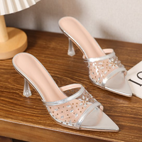 Nouveauté tendance en promotion : Sandales transparentes à talons hauts en PVC avec strass, grandes tailles pour femmes et dames