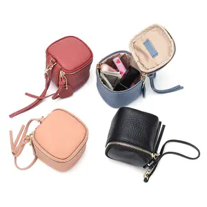 Designer Genuine Leather Ladies Small Cosmetic Handbag Lipstick Bag Mini Travel Pouch With Strap