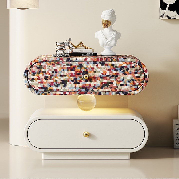 Italian Minimalist Floating Solid Wood Bedside Table with Crystal Ball Light – Modern Wall-Mounted Nightstand Cabinet for Bedroom