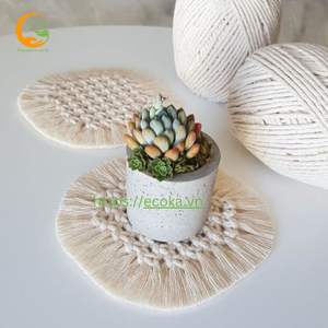 Hot Selling Handmade <b>Bamboo</b> Macrame Potholder Woven Candle Coaster and <b>Placemat</b> Cotton Macrame Holder - Product Image 3