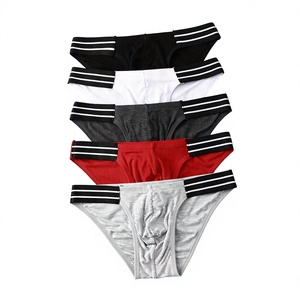 Calzoncillos bóxer de una pieza para hombre, de algodón tejido, de corte bajo, transpirables, informales, en colores sólidos, con cintura a rayas en blanco, negro, rojo y gris. - Product Image 3
