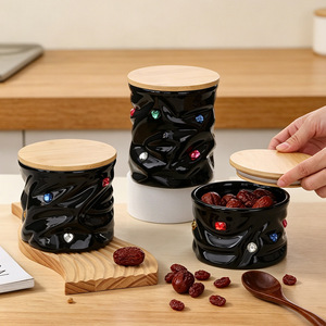Wholesale hand-squeezable airtight <b>jars</b> <b>with</b> <b>lids</b> and rhinestone embellishments for household grains, tea, and dried fruits. - Product Image 2
